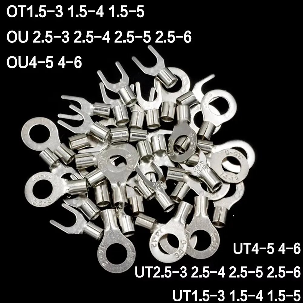 100PCS UT OT 1.5-3 2.5-4 Cold Wire End Insulation Kit Non-insulated Fork Terminal Connector Cable Connector Cold Press Terminals