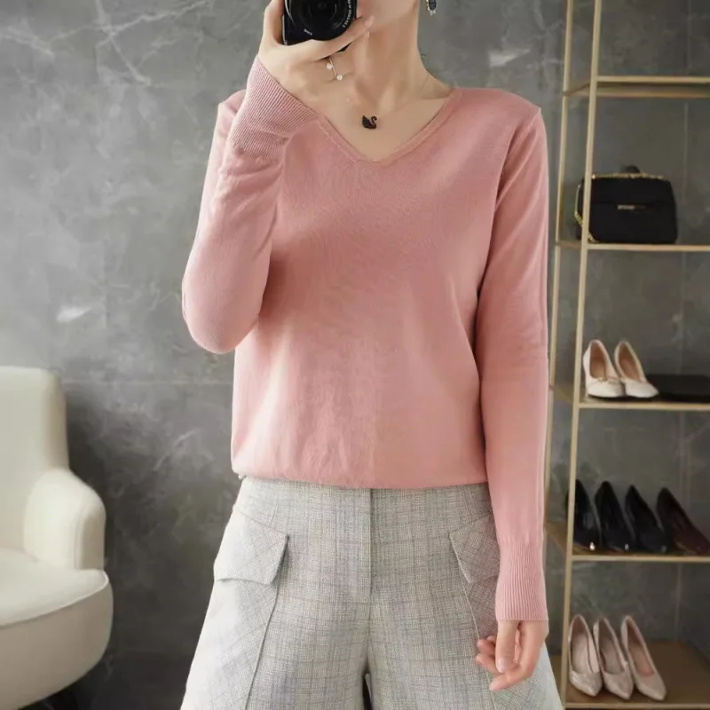 Women's Spring and Autumn Loose-Fitting Underwear Sweater Women's Knitted New Autumn and Winter White and Gray Black Haze