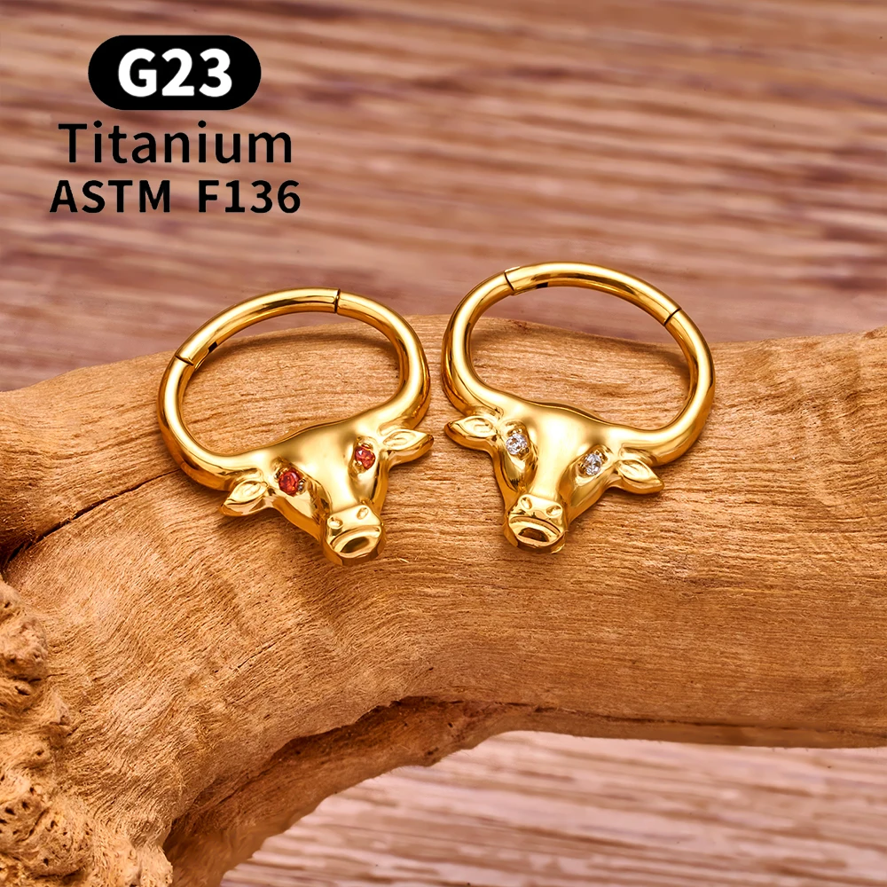 G23 Titanium Bull Head Design Piercing Septum Nose Ring Hoops 16G CZ Ear Cartilage Tragus Helix Earrings Men Women Body Jewelry