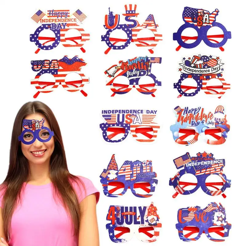 

4th Of July Photo Props Photography Accessories Independence Day Eyeglasses Set Of 12 Patriotic Decorations For 4th Of July