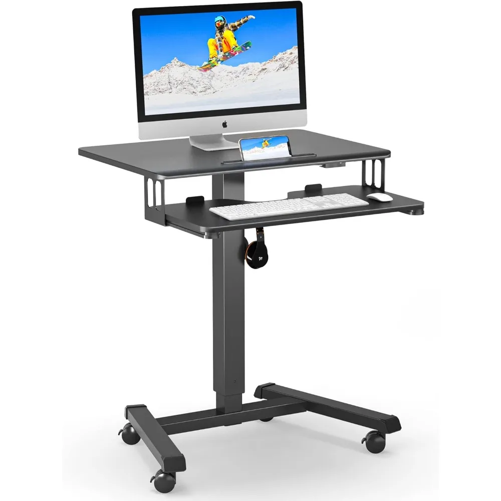 Mobile Standing Desk with Keyboard Tray, Mobile Podium, Computer Workstation Up to 33Lbs