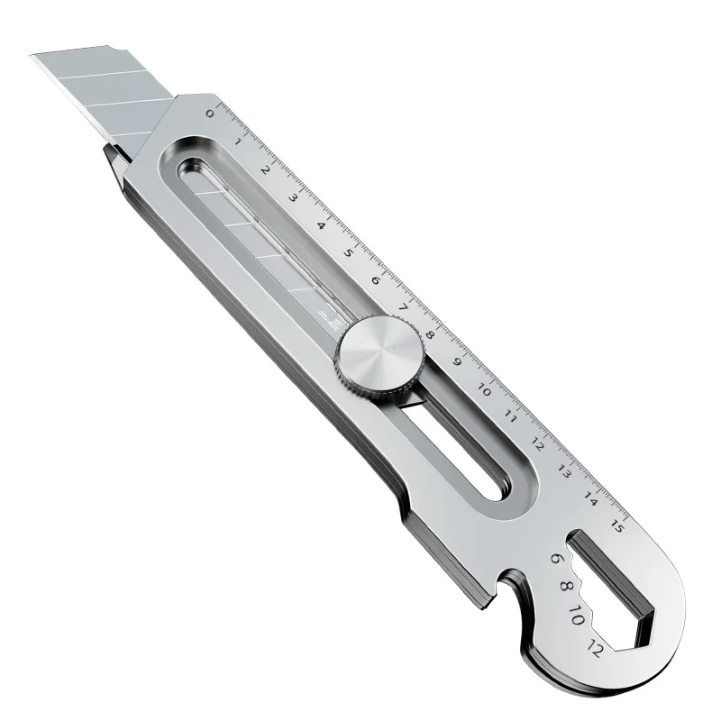 

Scalable Box Cutter, 18/25mm Stainless Steel Utility Knife With 6 in 1 Functions - Bottle Opener/Ruler/Tail Break/Screw