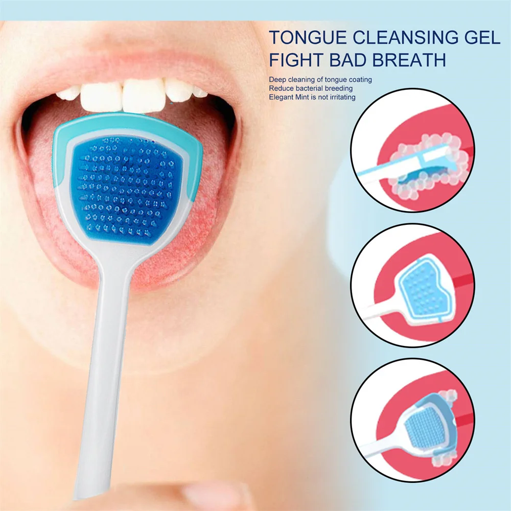 Tongue Cleansing Gel With Silicone Scraper Cleaning Brush Coating Set Mint Freshen Breathremove Bad Breath Scrape Coating Odor