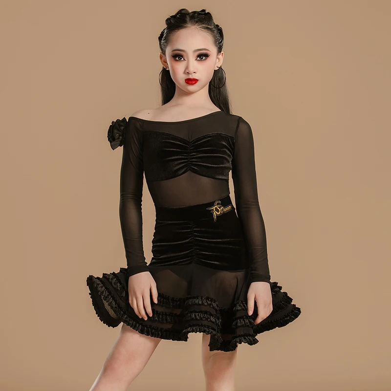 Nieuwe Nationale Standaard Ballroom Danswedstrijd Jurken Meisjes Latin Dans Kostuum Kinderen Stadium Dansen Jurken SL12045