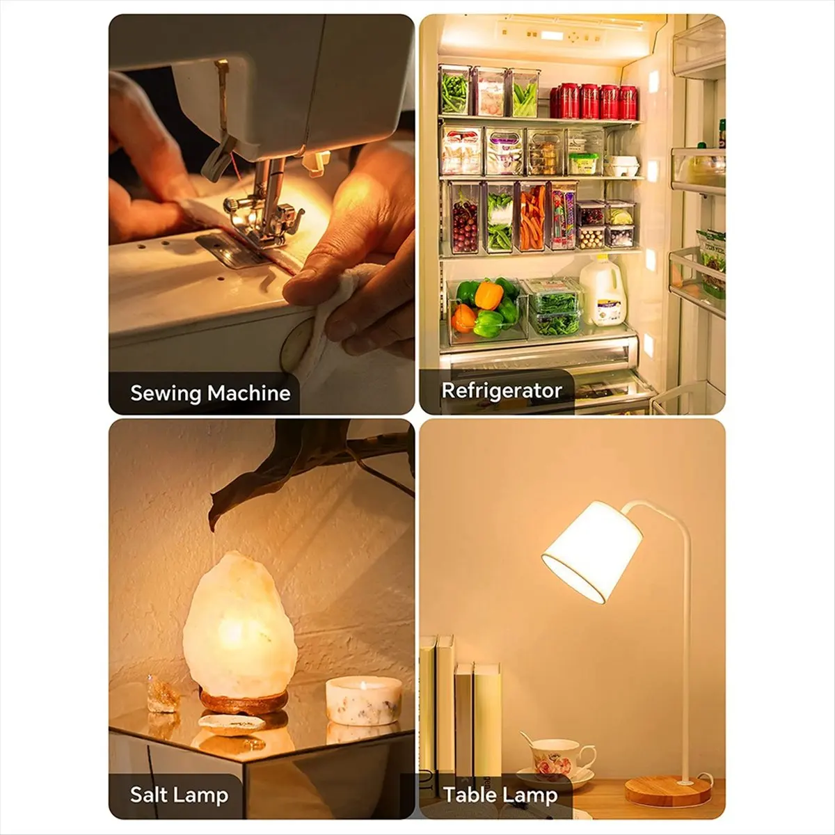 A013 Fridge Bulb, 1.5W E14 LED Light Bulb, 150LM Warm White 3000K Energy Saving Light Bulbs, for Fridge, Cooker Hood 4 Pack