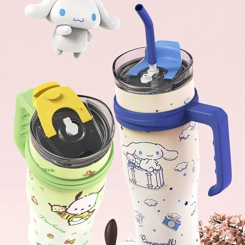 Anime Kawaii Sanrio Cinnamoroll Thermal Insulation Ice Cup Large Capacity Stainless Steel Straw Handle Car Cup Peripherals