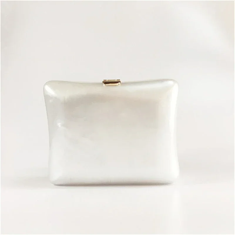 Luxury Brand Handbag Solid White Pearl Acrylic Evening Bags Chain Clutch Purse Wedding Party Women Wallet Designer Crossbody Bag