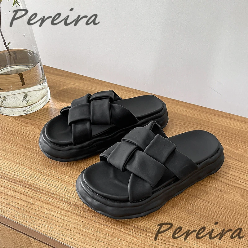 Black White Fashion Weaving Wedge Slippers Summer Platform Solid Thick Bottom Slipper Sandals Outdoor Beach Men's Casual Shoes