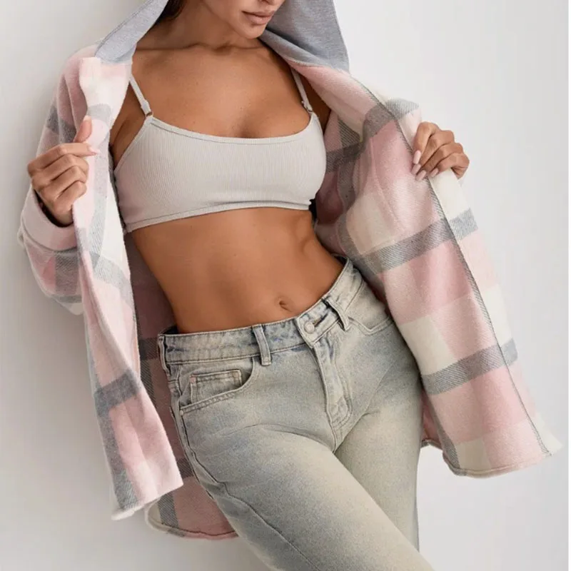 

Модное однобортное свободное пальто в клетку с принтом, модное пальто с длинными рукавами и цветными блоками, осень-зима, новые толстовки с капюшоном, дорожная куртка