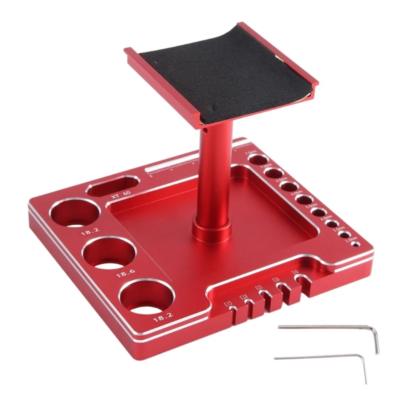 Remote Control Car Work Stand Aluminum Repair Workstation 360 Degree Rotation Lift Lower with Screw Tray for 1/12 1/16 Scale