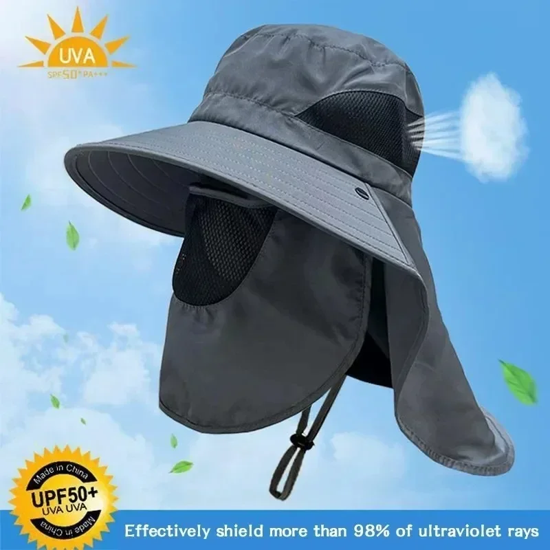 Summer Outdoor Hiking Fishing Caps Bucket Hat Removable Quick Drying Sunscreen Fisherman Hat Sunshade Face Covering Hat Camping