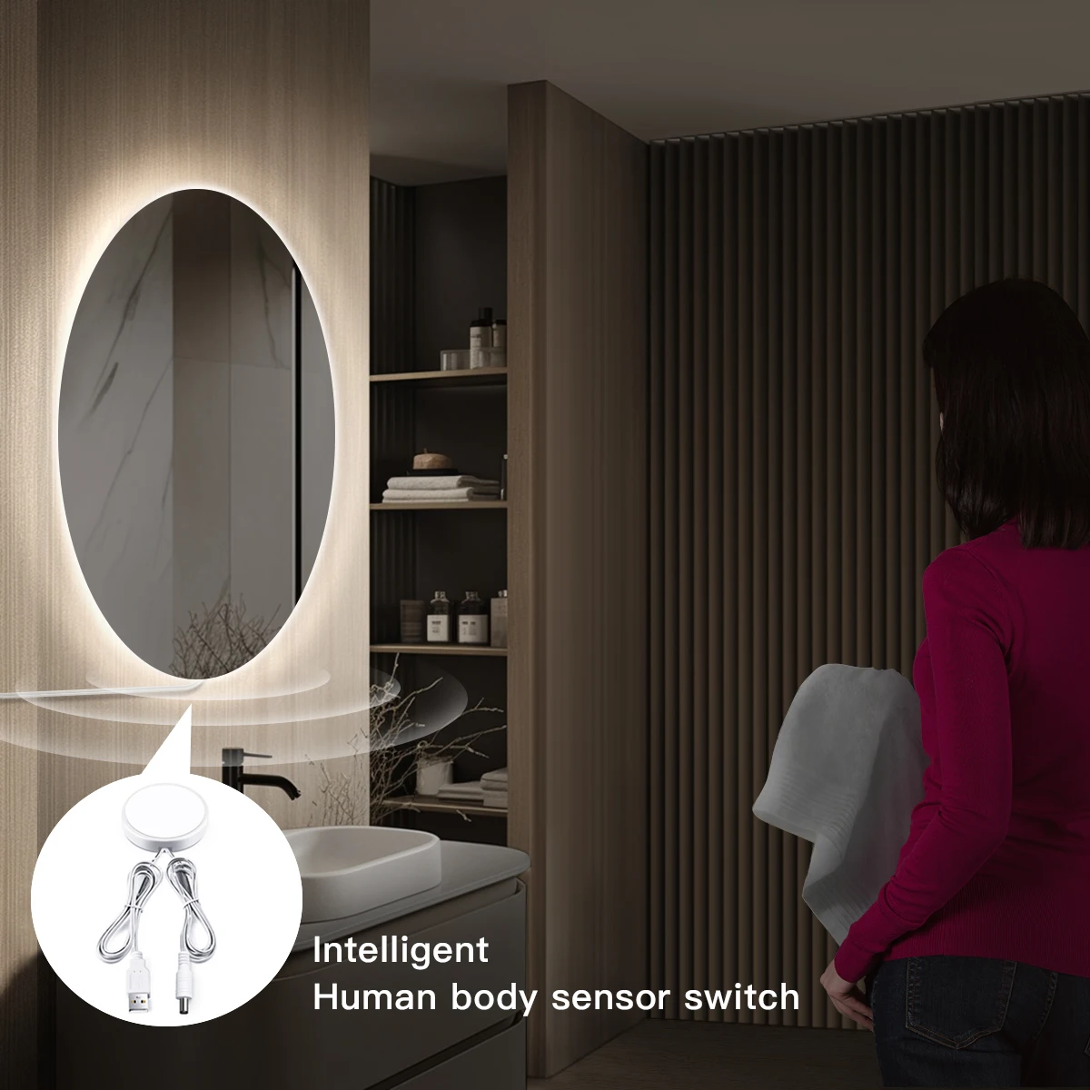 Bathroom Vanity Mirror Light with Human Body Motion Sensor Auto On Off Makeup Dressing Table Lighting USB Lamp Cob LED Wall Lamp