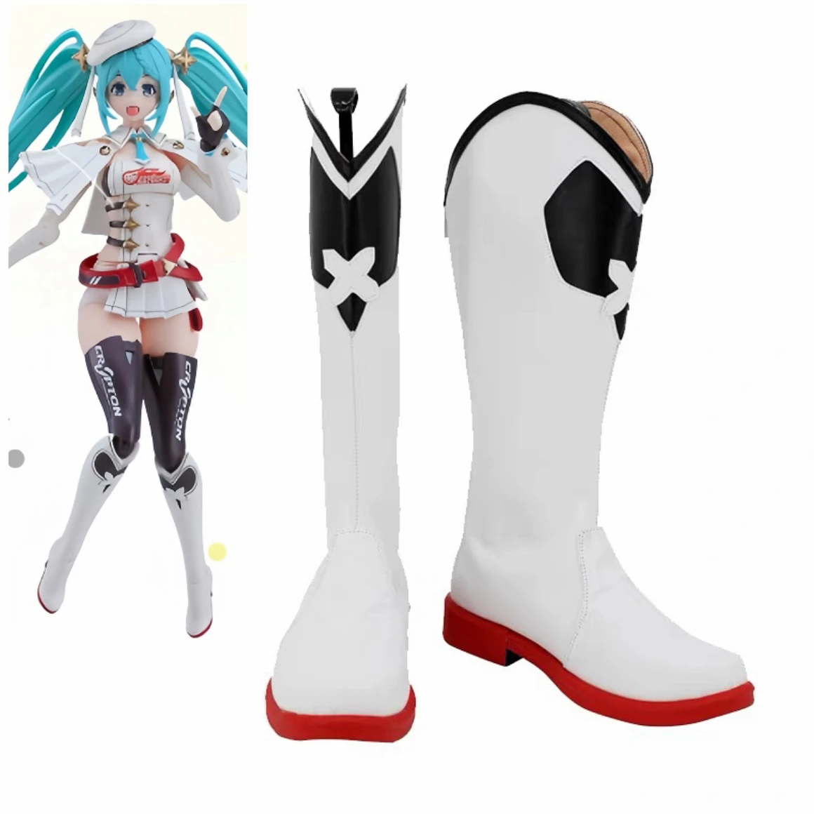 

Anime Racing Mikuu Cosplay Shoes Mikuu White Boots Halloween Carnival Party