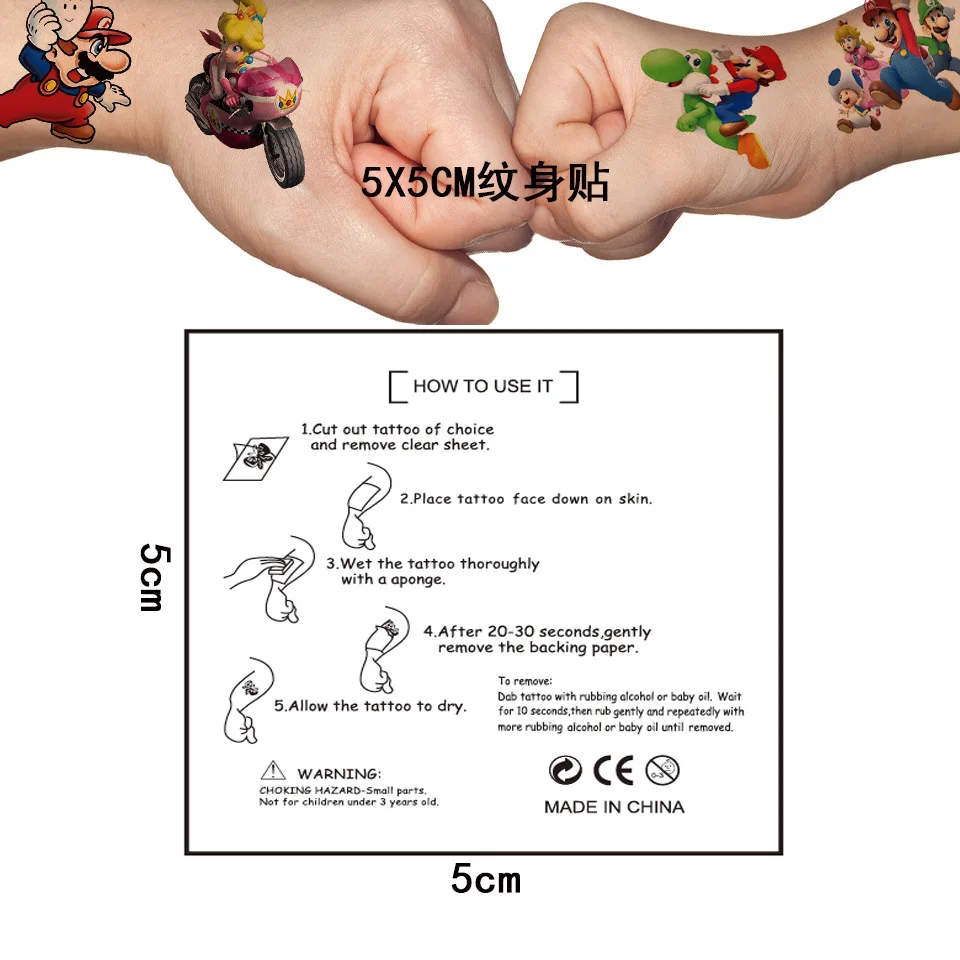 Autocollants de tatouage Super Mario pour salle de bain, transfert à l'eau, motif poulet, cadeau