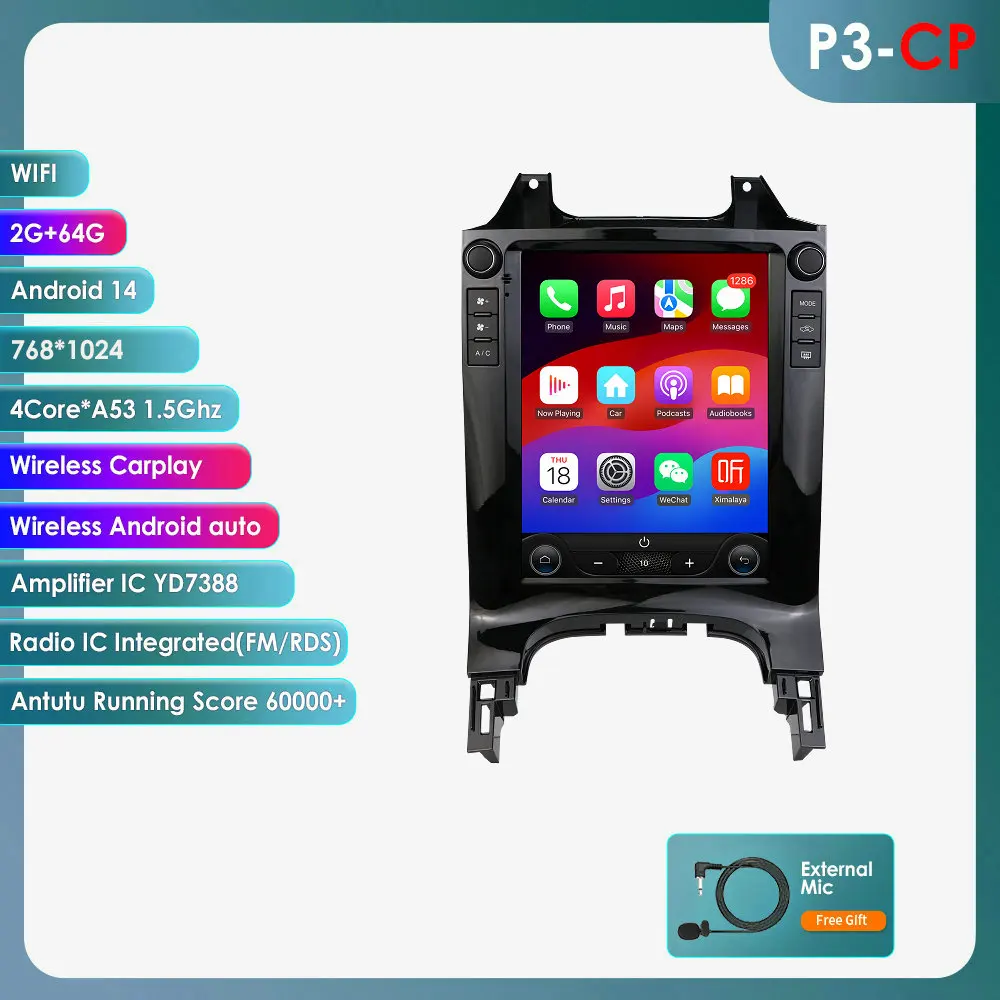 9,7" Android 14 multimediasysteem voor in de auto, geschikt voor Peugeot 3008 (2010-2017), met autoradio, GPS, 360-gradencamera en scherm in Tesla-stijl, compatibel met Carplay.