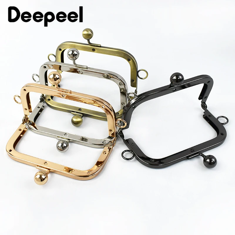 Deepeel 1/2/4Pcs 10.5cm Metal Square Purse Frame Sew in Kiss Lock Clasps for Crochet Bag Wallet Coin Purses DIY Sewing Supplies