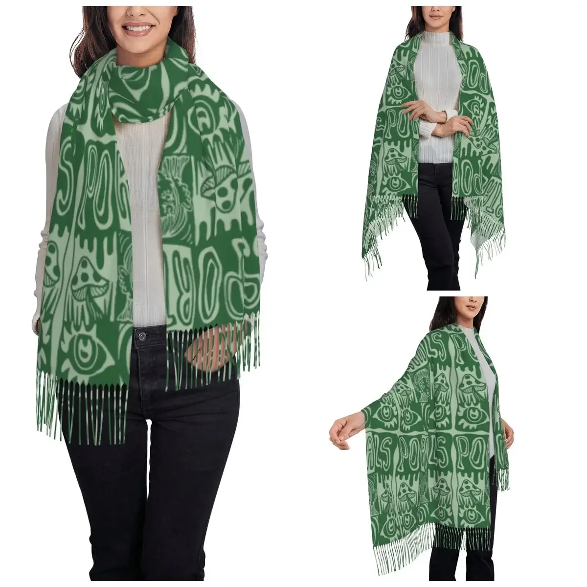 Green Mushroom Portals Tour Shawl Wraps Women Winter Large Soft Scarf Melanie Martinez Pashminas Shawl Scarves