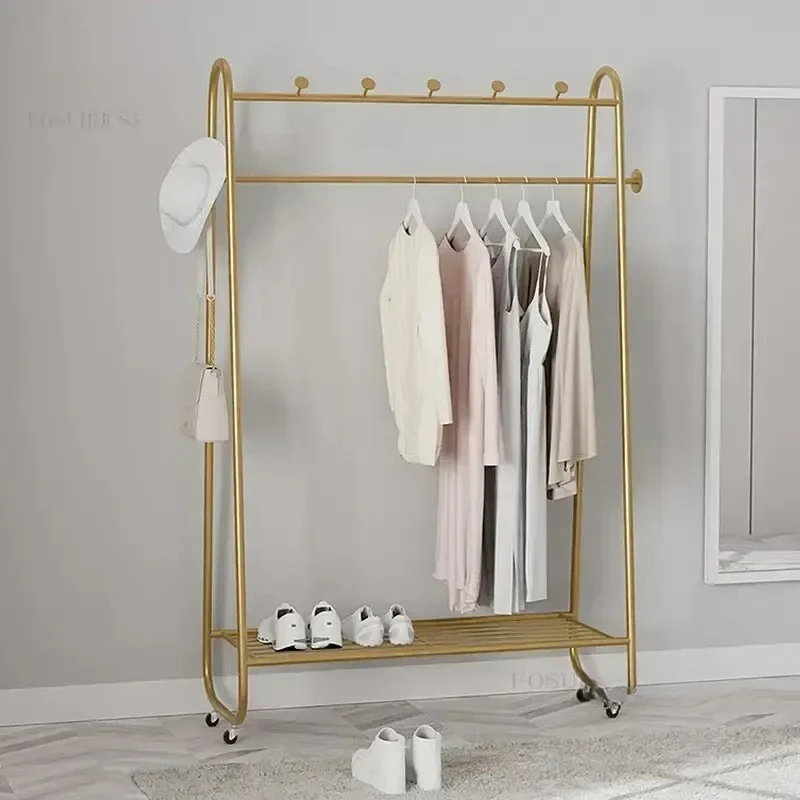 

Luxury Metal Coat Racks Floor Modern Clothes Rack Creative Bedroom Clothes Hanging Removable Balcony Clothing Rack r