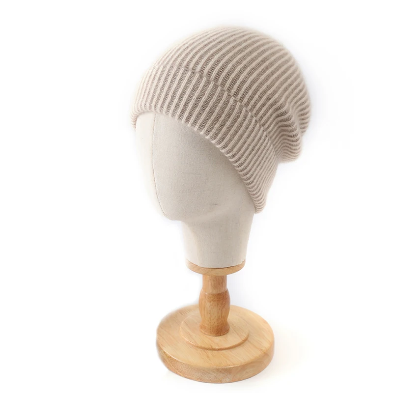 

Autumn/Winter Unisex 100% Cashmere Hoodie Knitted Hat Casual Vertical Striped Headband Cap Thickened Warm Knitwear Accessory