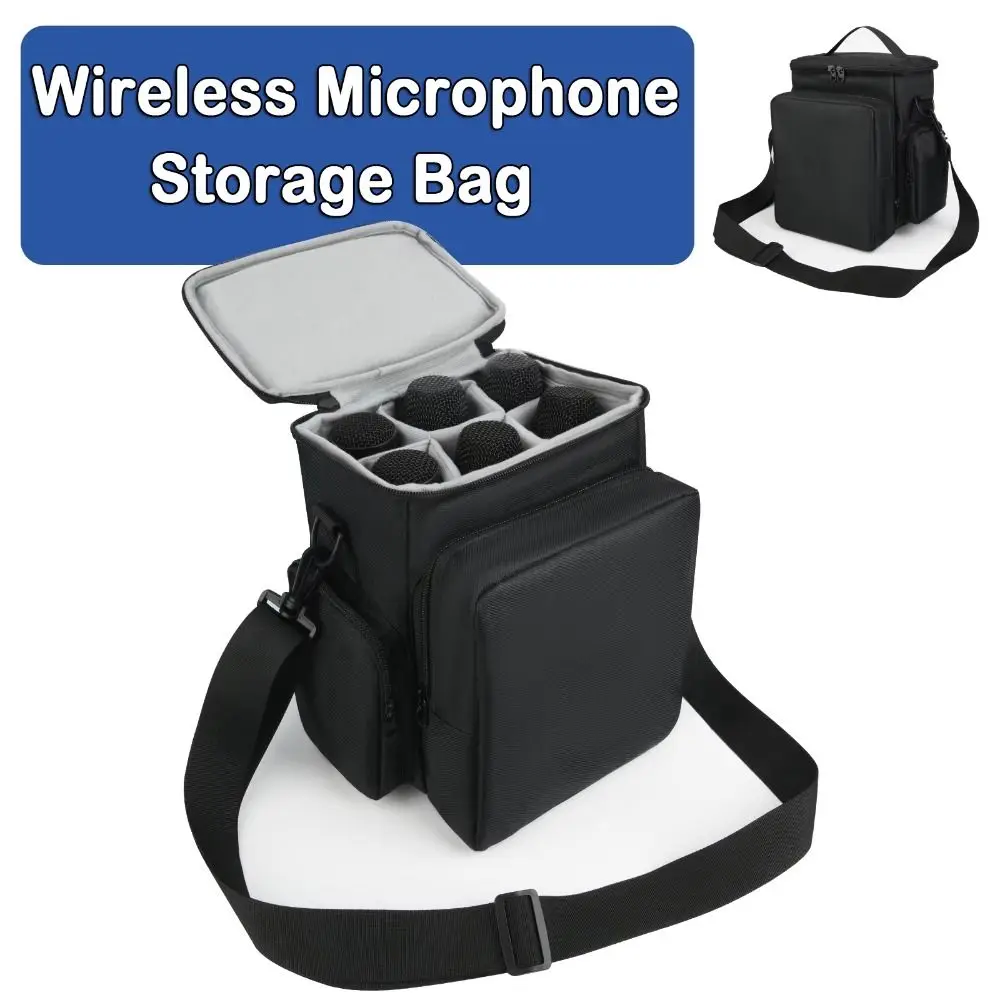 

Large Capacity Wireless Microphone Storage Bag 6 Grids Anti-Drop Shoulder Bag Portable Dustproof for JBL Wireless Microphone