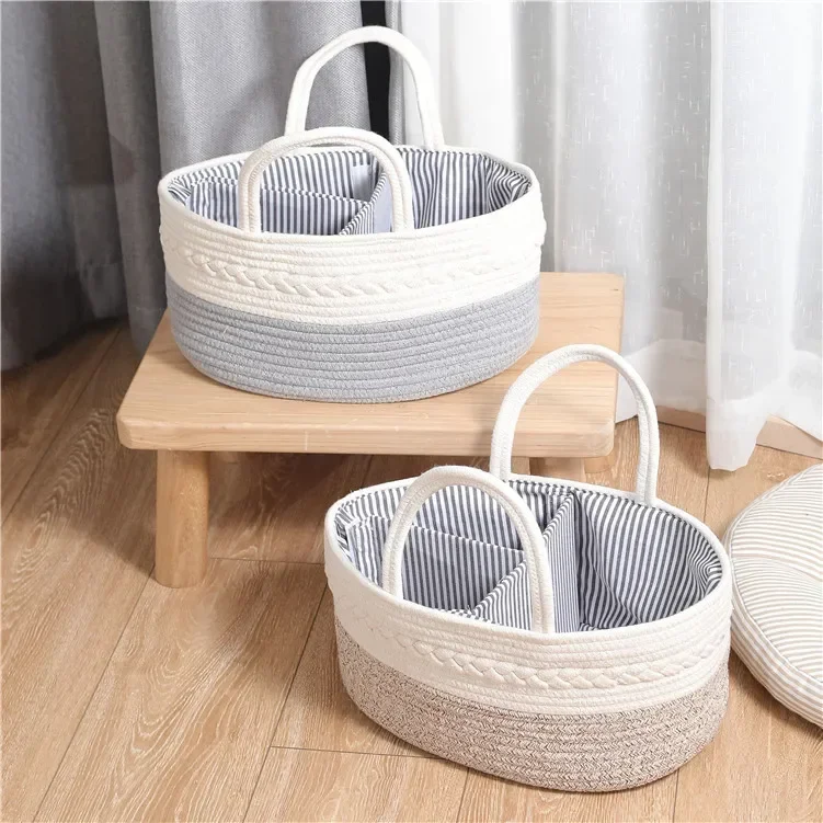 

Cotton Rope Caddy Holder Organizer Large Capacity Storages with Detachable Divider Portable Organizers Home Storage Basket