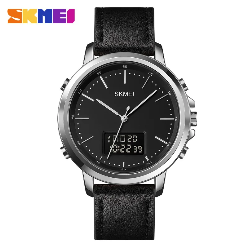 SKMEI Luxury Quartz Watches for Men Sports Waterproof Leather Mens Digital Wristwatches Electronic LED Clock Reloj Masculino1652