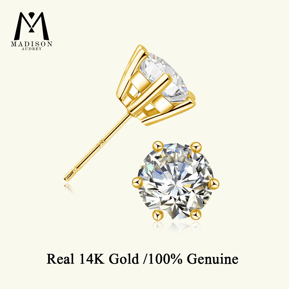 Au585 14K Gold Moissanite Earrings for Women D VVS1 Round Cut with Certificates Anti-Allergy Diamond Earrings Classic Jewelry