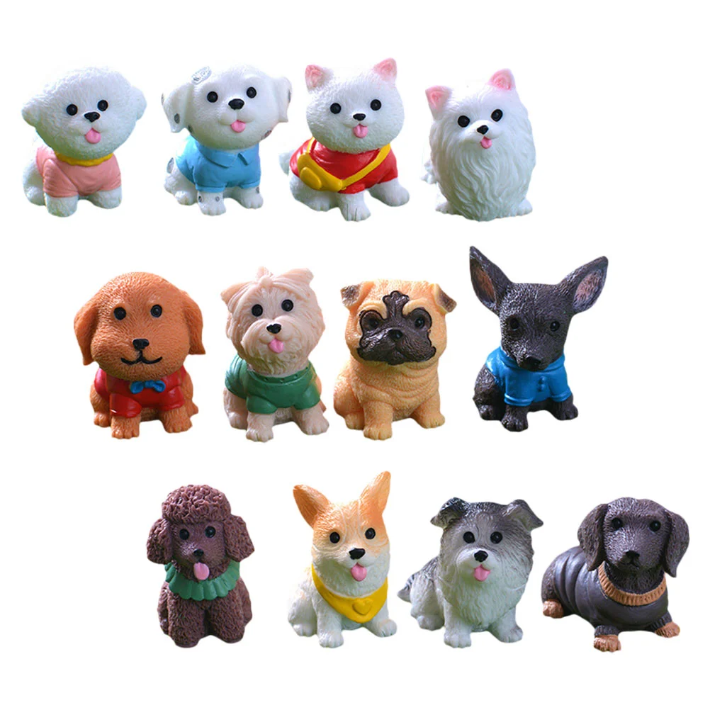 

12 Pcs Micro Landscape Puppy Dog Sculptures Figurines Decor Crafts Miniature for Home Resin Table Ornaments