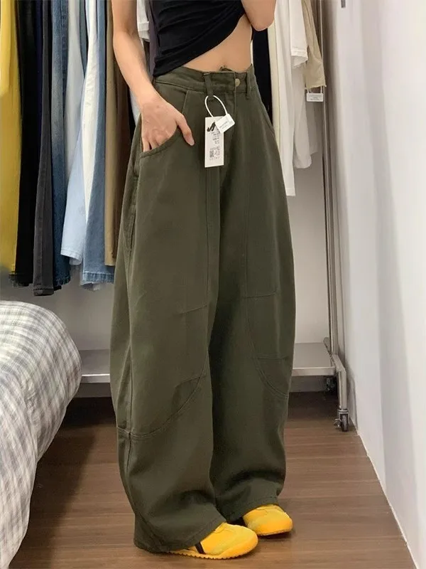 

Новая летняя рабочая одежда в стиле милитари, джинсы, женские маленькие размеры с высокой талией, свободные утягивающие повседневные широкие брюки с ножом