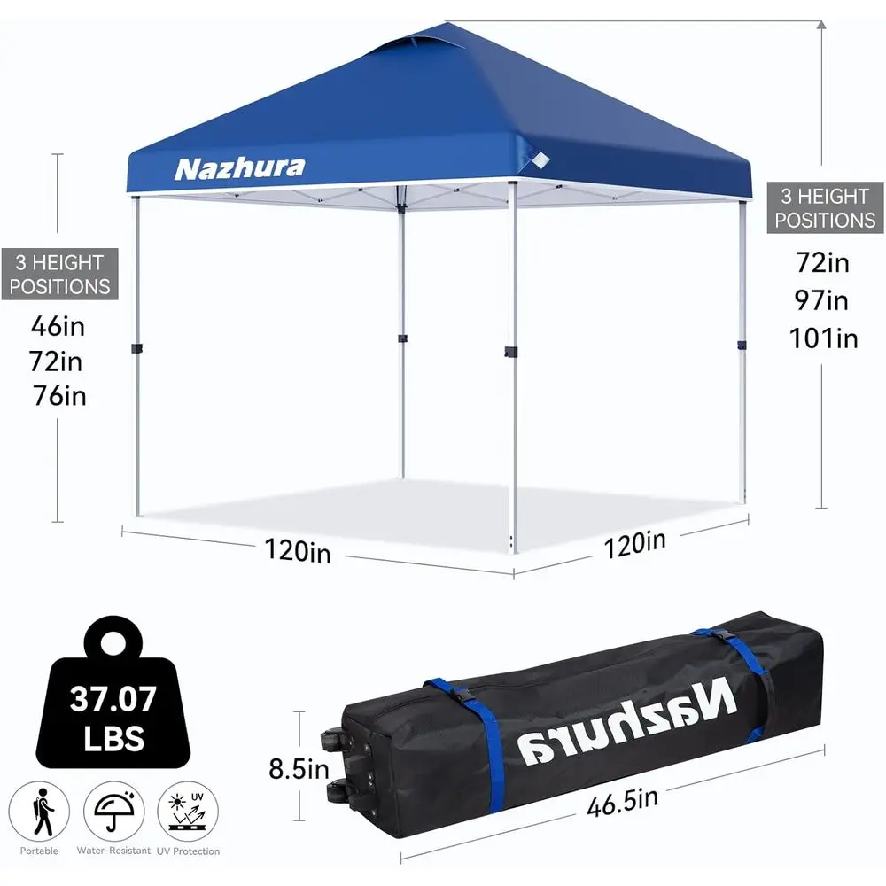10' x 10' Up Tent, Sand Weight Bag, Reusable Sun Shelter, Picnic and Camping, One Person Setup, Height Adjustable (Blue)