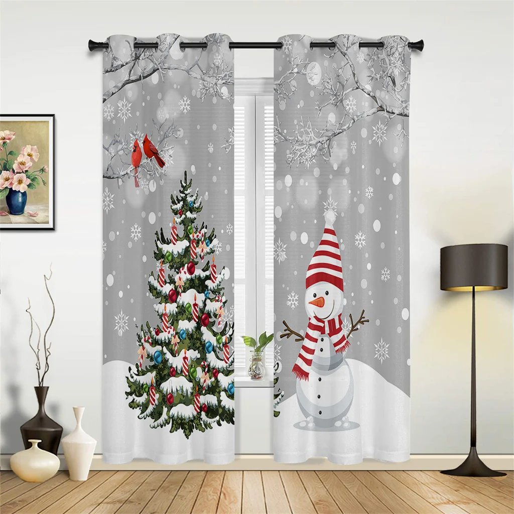 Christmas Home Decor Curtains Christmas Tree Snowflake Gift Box Curtains 2Pcs Living Room Bedroom Balcony Kitchen Window Decor