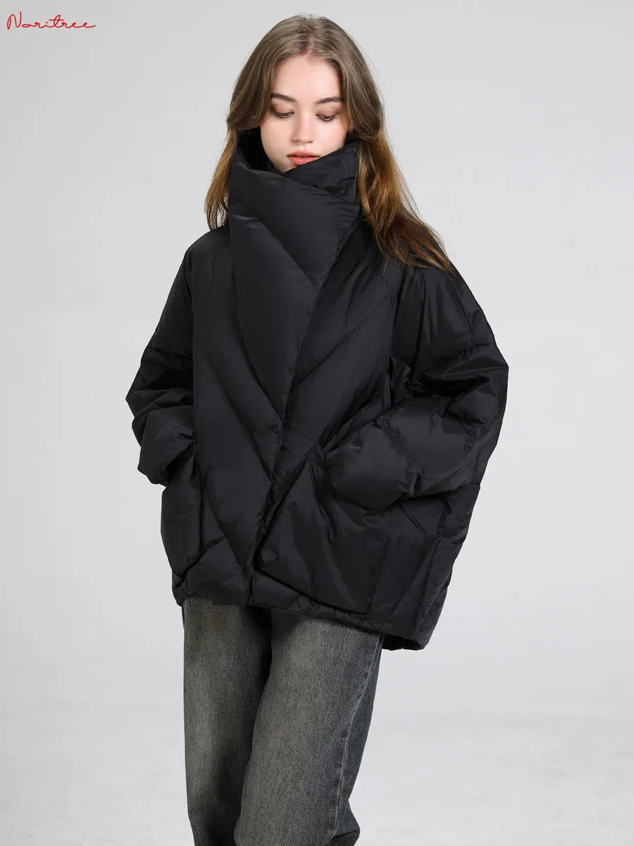 Winter oversized thick warm fluffy down coat female Large lapel collar bread style down parkas catwalk style down jackets wy1898