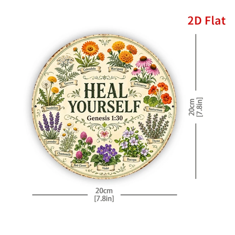 Copy 1:30 Days Creation Herbal Flowers Metal Sign, Vintage Botanical Decor Sign, Religious Natural Remedy Metal Wall Art