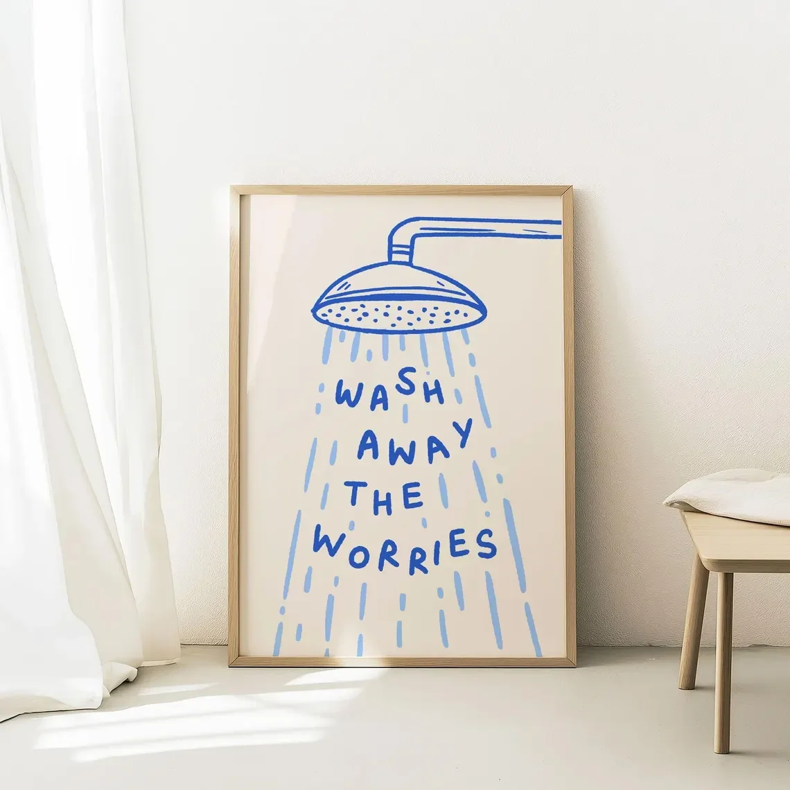 Shower Wall Art, Self Care Bathroom Print, Mindful Toilet Sign, Positive Vibes, Wellness Bathroom Decor, Mid Century Retro Bathr