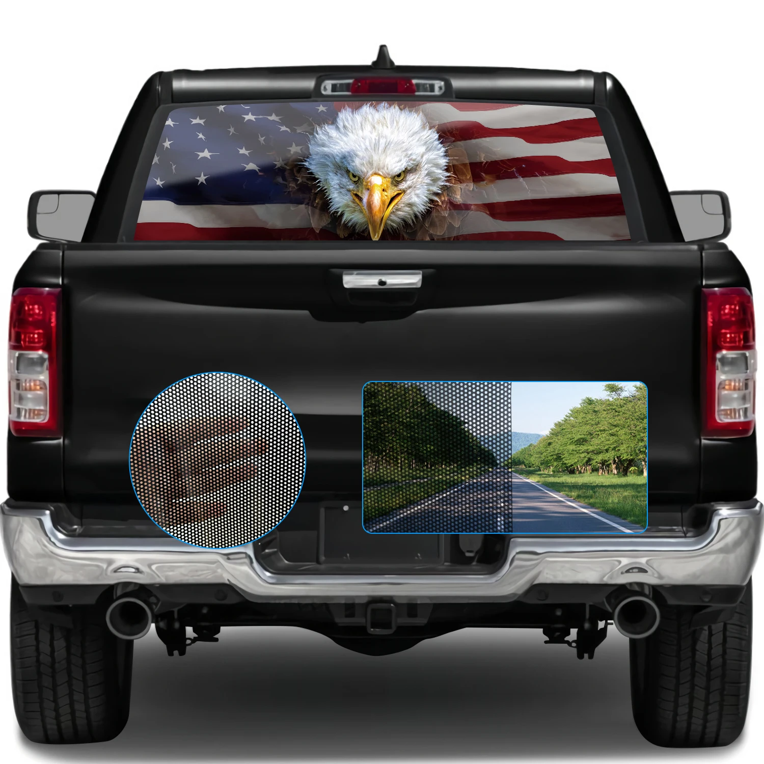 

Truck Rear Window Sticker American Flag Eagle Graphic Perforated Vinyl Decal Wrap Patriotic Decoration Fit Most Pickup Trucks SU