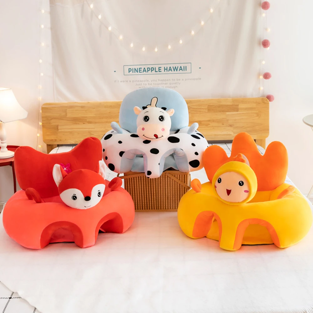 Baby Support Seat Cover Infant Cartoon Animal Plush Learning To Sit Sofa Comfortable Stuffed Doll Baby Rest Seat Chair No Filler