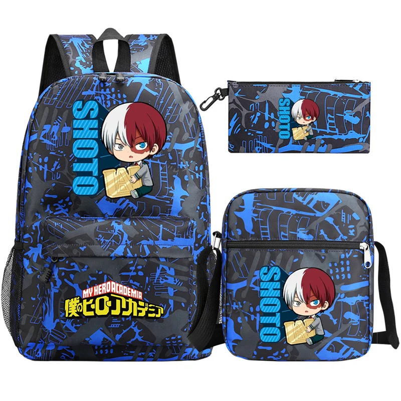 Mochila Deku para niños y niñas, bolso escolar de My Hero Academia, bolso de hombro MHA, estuche para lápices, 3 unidades por juego