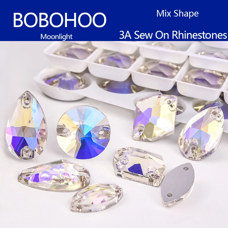 Bobohoo ضوء القمر مزيج الشكل AAA خياطة على أحجار الراين بريق الزجاج كريستال مسطح DIY بها بنفسك الخياطة التطريز ستراس حجر الراين