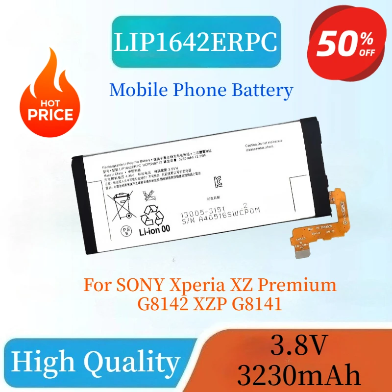 

LIP1642ERPC Mobile Phone Battery 3.8V 3230Mah 12.3Wh For SONY Xperia XZ Premium G8142 XZP G8141 Replacement Battery