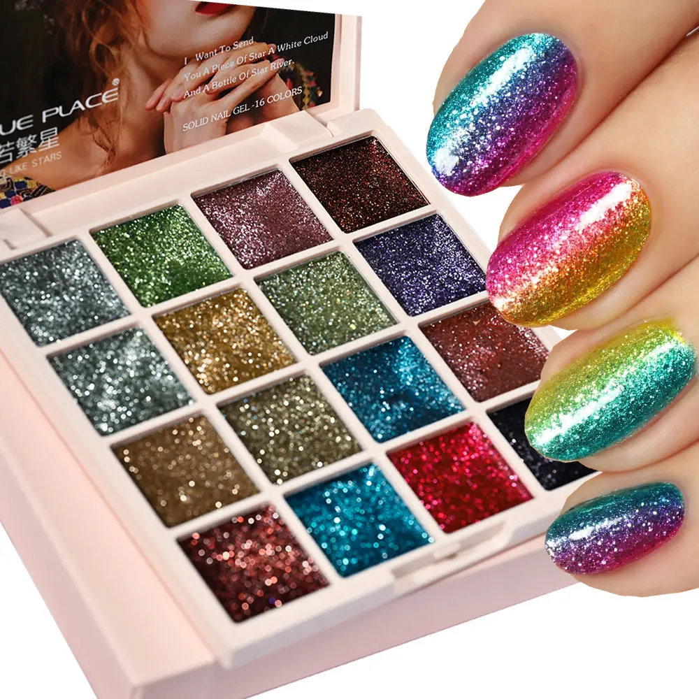 16 Colors Glitter UV Gel Polish Palette Japanese Solid Soak Off Cream Jelly Gel Nail Art Semi Permanent Nail Pudding Varnish Set