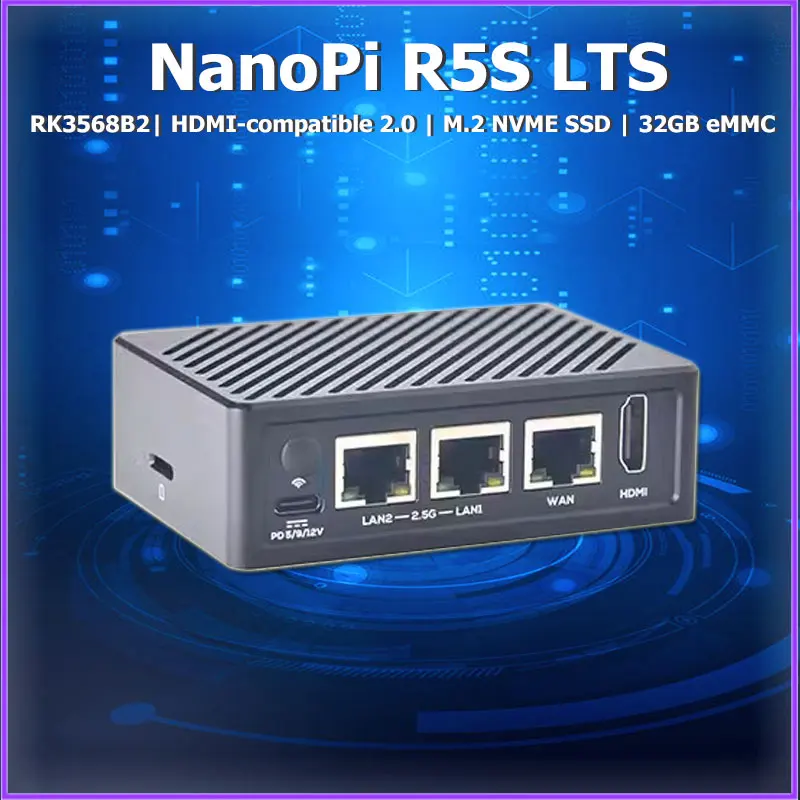 

Nanopi R5S LTS Rockchip RK3568B2 4GB RAM 32GB eMMC Development Board Quad-Cortex-A55 CPU 2.0GHz,2x PCIe 2.5Gbps Ethernet,OpenWRT