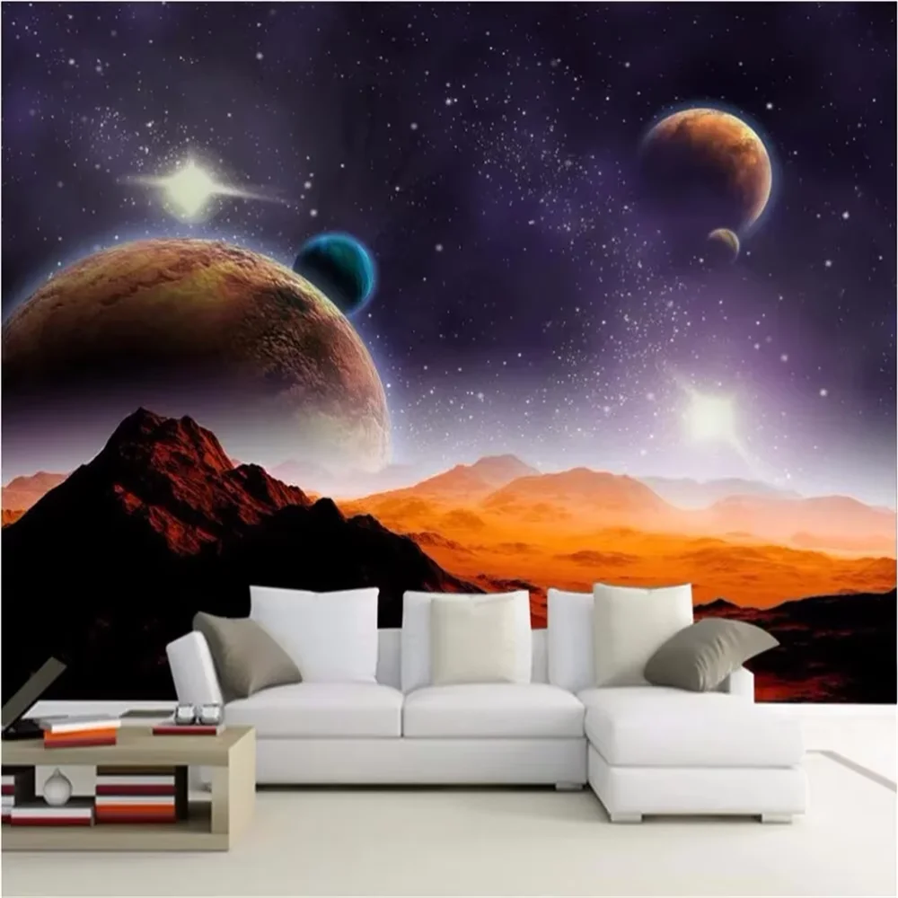 Custom 3D Modern Space Planet Wallpaper Wall Art Mural Moon Star 3D Mars Design for Living Room Sofa Background home decoration