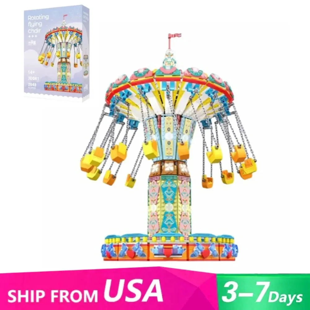 

2848 шт., креативный электрический вращающийся летающий стул, строительные блоки, детский парк развлечений, модель в сборе, образовательные игрушки, подарок для детей