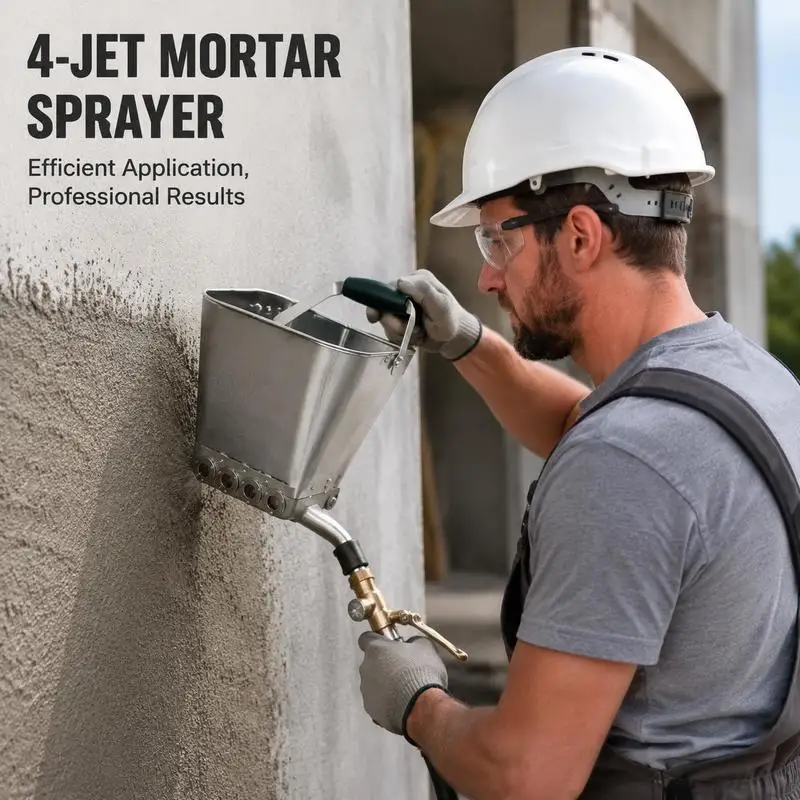 Pistolet de pulvérisation pour mortier, ciment, plâtre, béton, chaux, machine à crépir les murs à 4 buses de pulvérisation, outil en alliage avec poignée confortable, compact, portable, utilisation polyvalente pour la rénovation intérieure et extérieure, dimensions 35 x 20 x 25 cm