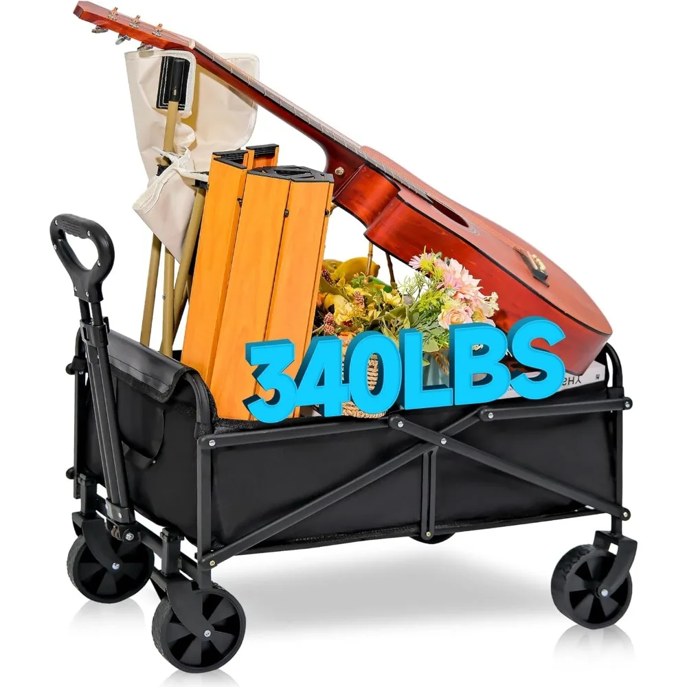 

Collapsible Foldable Wagon, Heavy Duty Folding Utility Garden Cart Wagon for Sports, Camping, Garden, and Shopping, Black (5 Inc