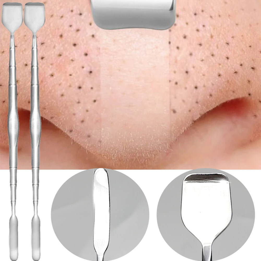 Extractor de espinillas de acero inoxidable, herramienta de eliminación de espinillas, aguja de acné de codo largo, limpiador de poros, raspado Facial de doble cabeza, 1-5 piezas