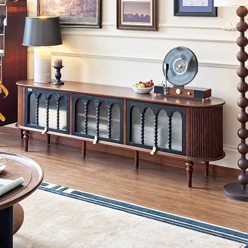

French retro ripple TV cabinet solid wood storage locker integrated living room medium antique high-end American style
