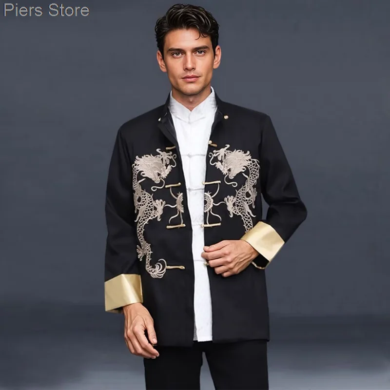 2025 Chinese traditionele feniks bedrukte kleding draak Tang pak kleding heren geborduurd festival bruiloft jas met lange mouwen