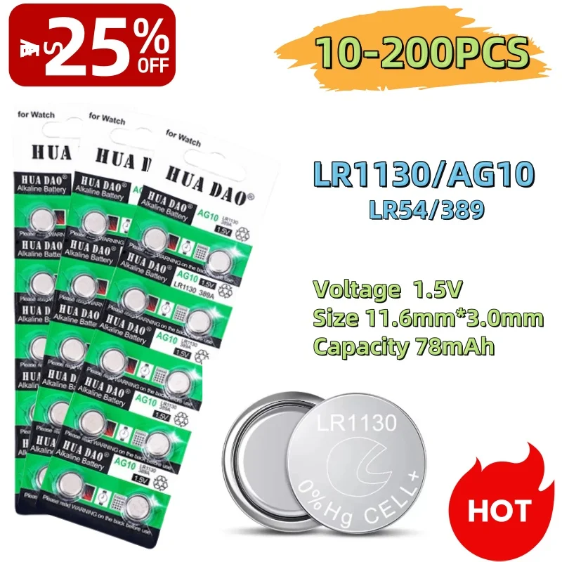 AG10 LR1130 1,55 V batería de botón LR 1130 SR1130 389A LR54 L1131 para reloj audífono linterna calendario juguetes batería alcalina