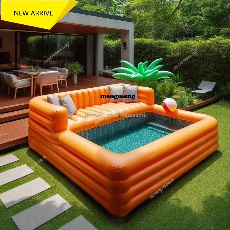 M138 Family-friendly inflatable pool sofa with built-in bench Summer Water Park Family Lounge Inflatable Floating Pool